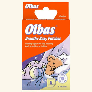 Olbas Breathe Easy Patches packaging with cartoon bear and colorful design